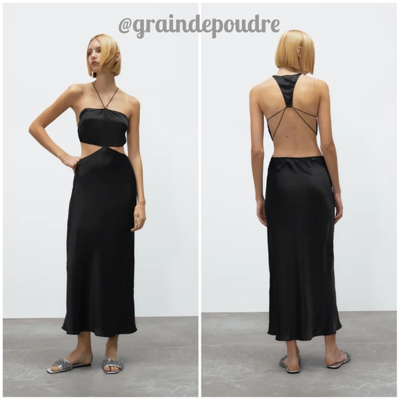 Rare Zara Pure Silk Cut Out Silver Chain Greek Goddess Dress XS S M L XL - Picture 1 of 5